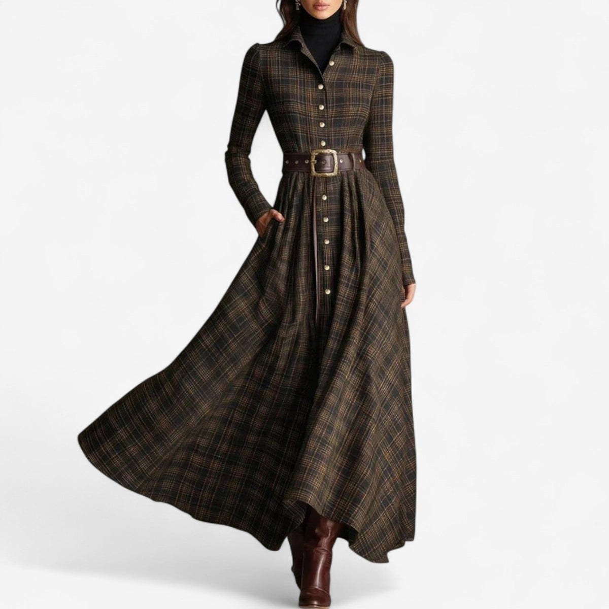 Sara - Elegante Maxi-jurk met Ruitpatroon