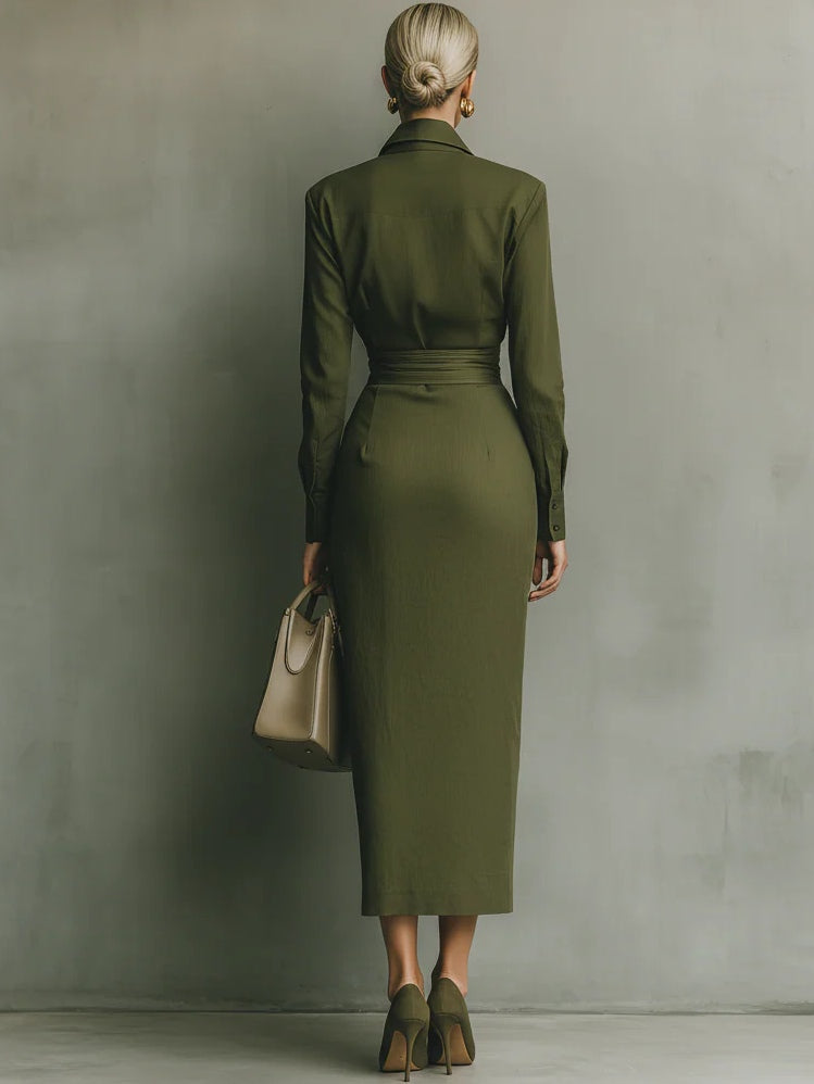 Kaelynne – Elegante Groene Jurk met Kraag