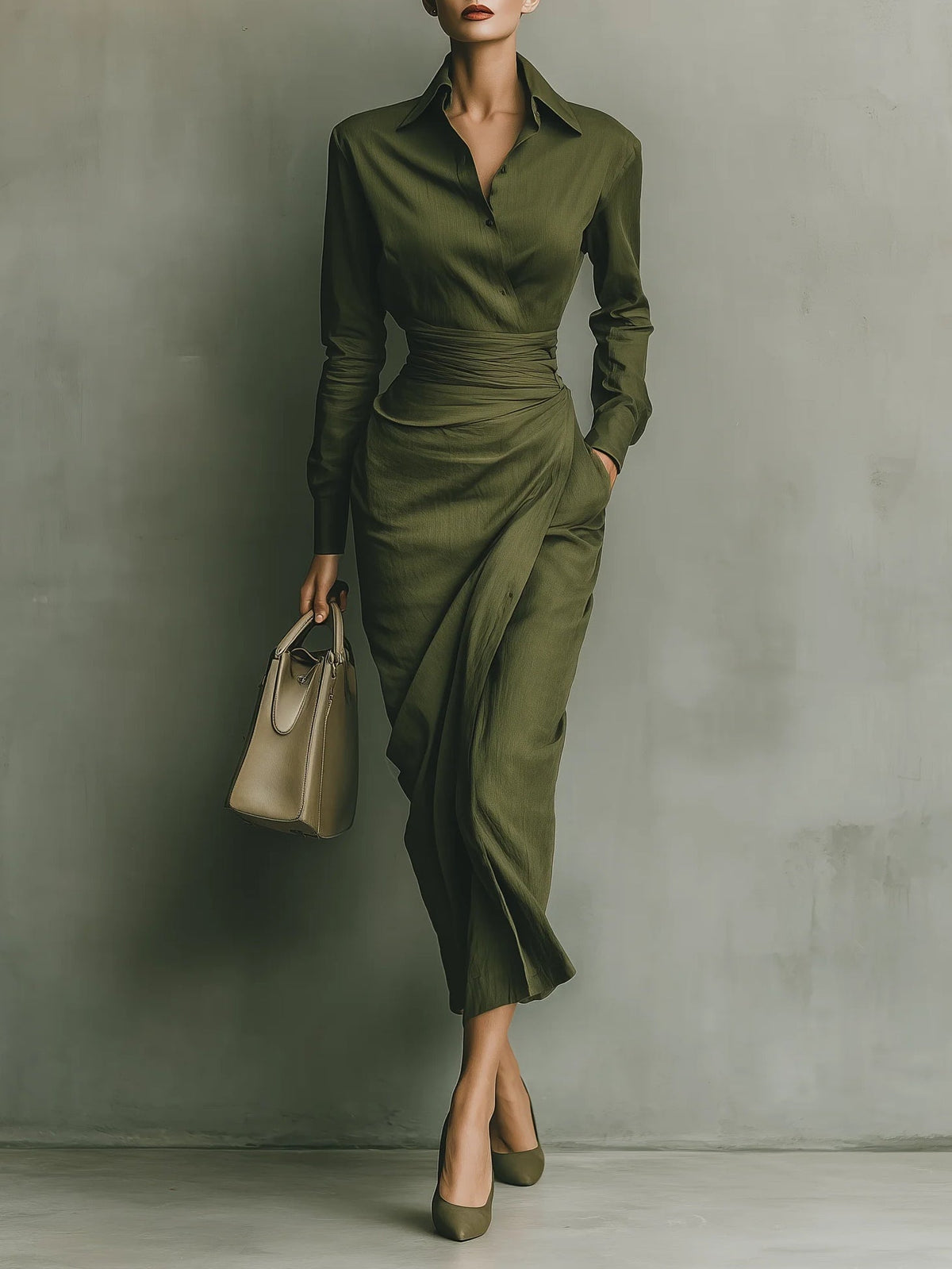 Kaelynne – Elegante Groene Jurk met Kraag