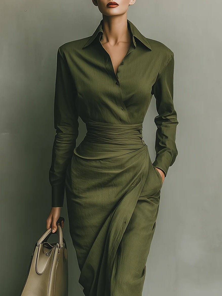 Kaelynne – Elegante Groene Jurk met Kraag