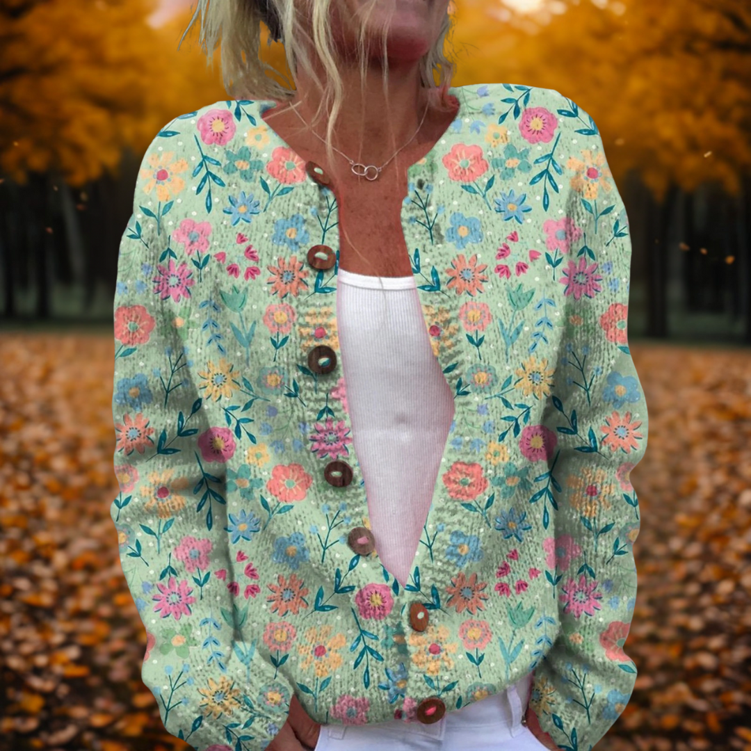 Alana | Zachte Gebreide Cardigan Met Bloemenprint