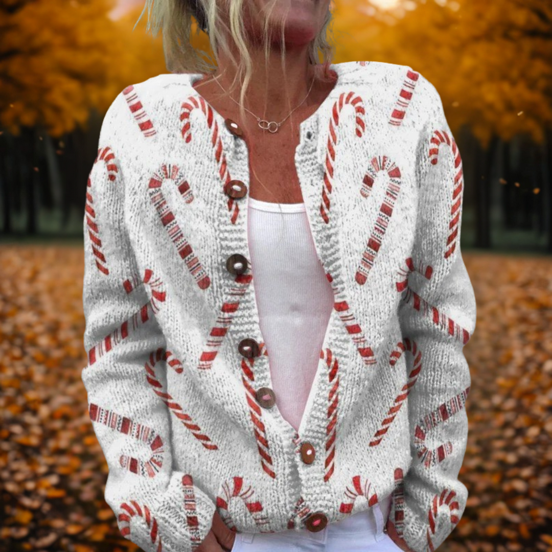 Elise | Zacht Gebreide Cardigan Met Kerstprint