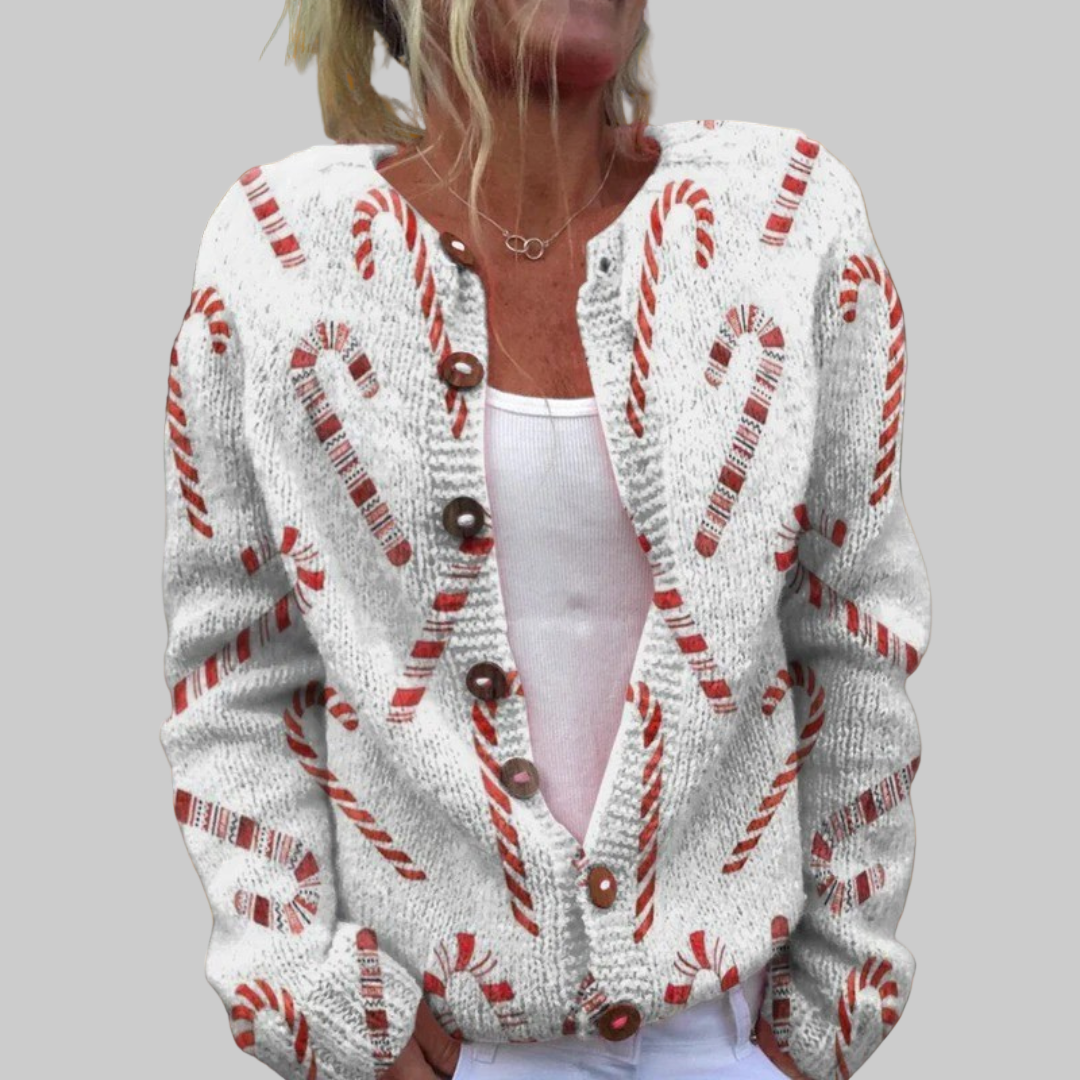 Elise | Zacht Gebreide Cardigan Met Kerstprint