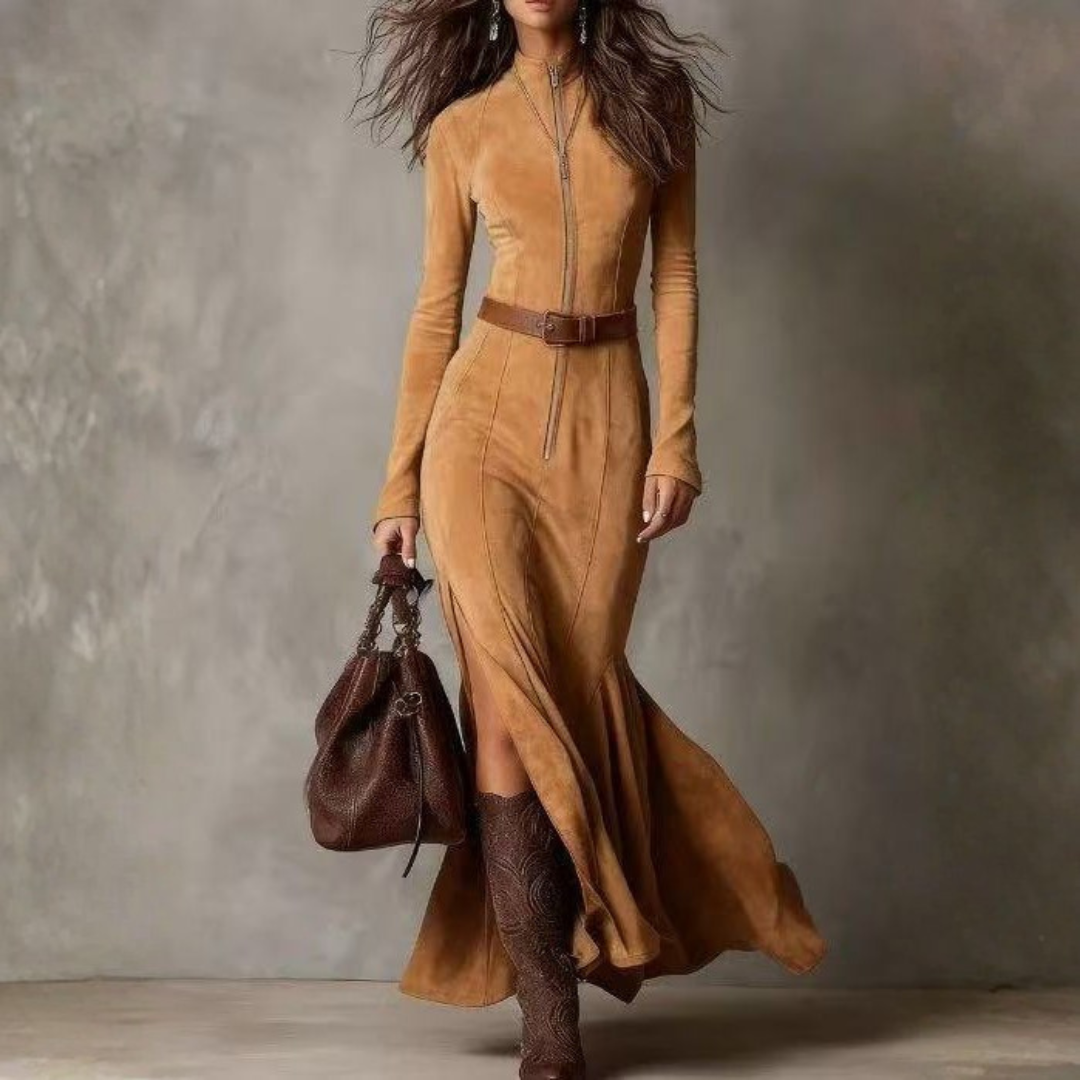 Alessia | Lange Suède Look Jurk