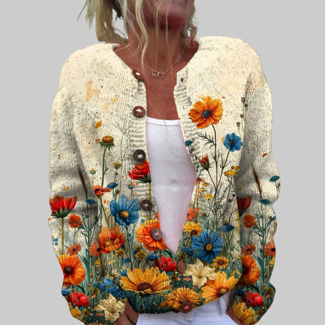 Natalie | Zachte Gebreide Cardigan Met Bloemenprint