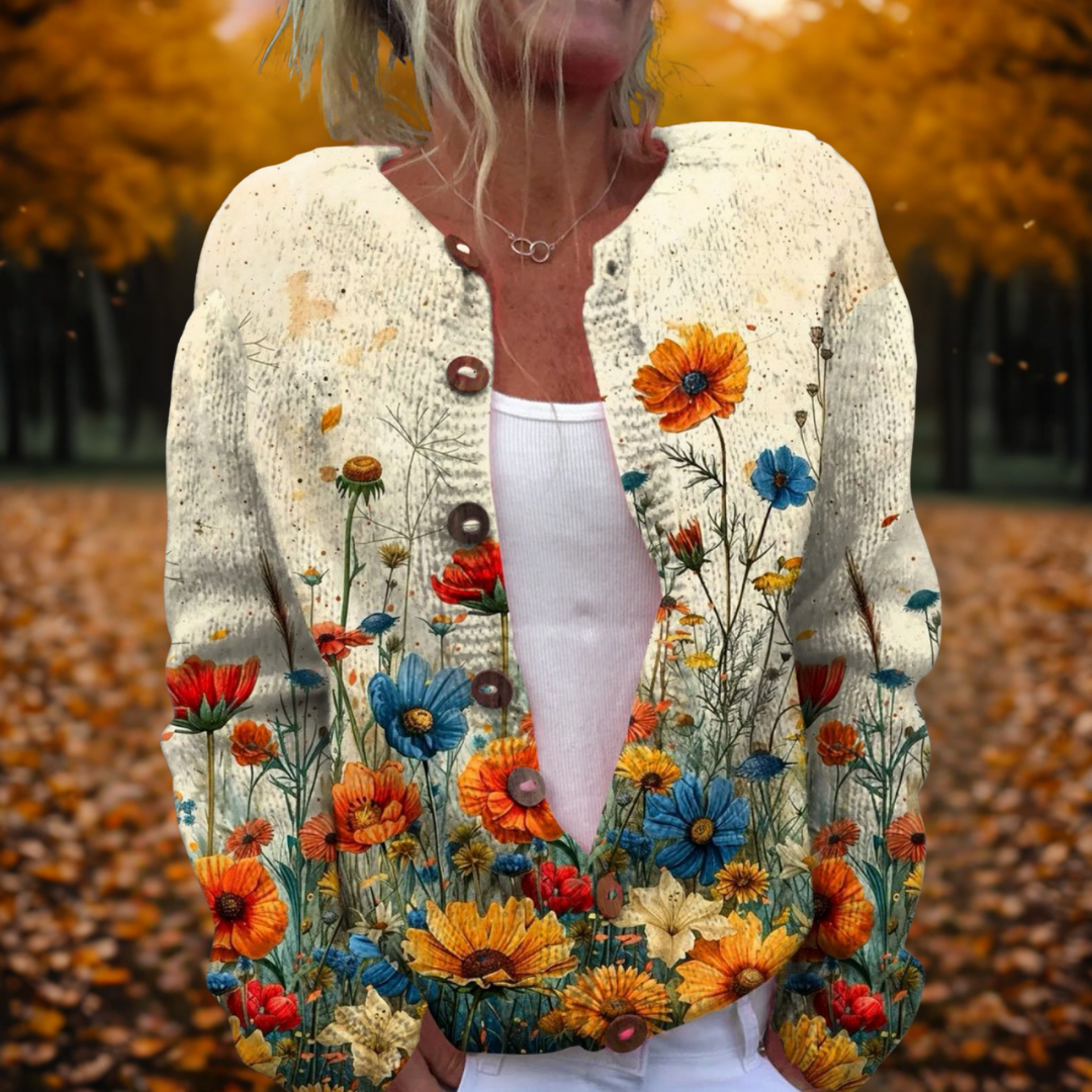 Natalie | Zachte Gebreide Cardigan Met Bloemenprint