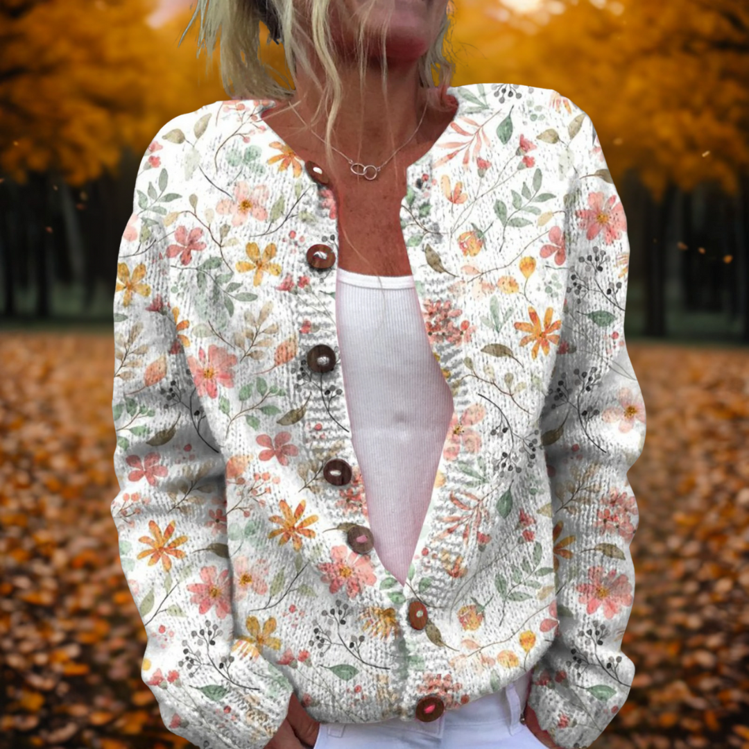Amalia | Zachte Gebreide Cardigan Met Bloemenprint