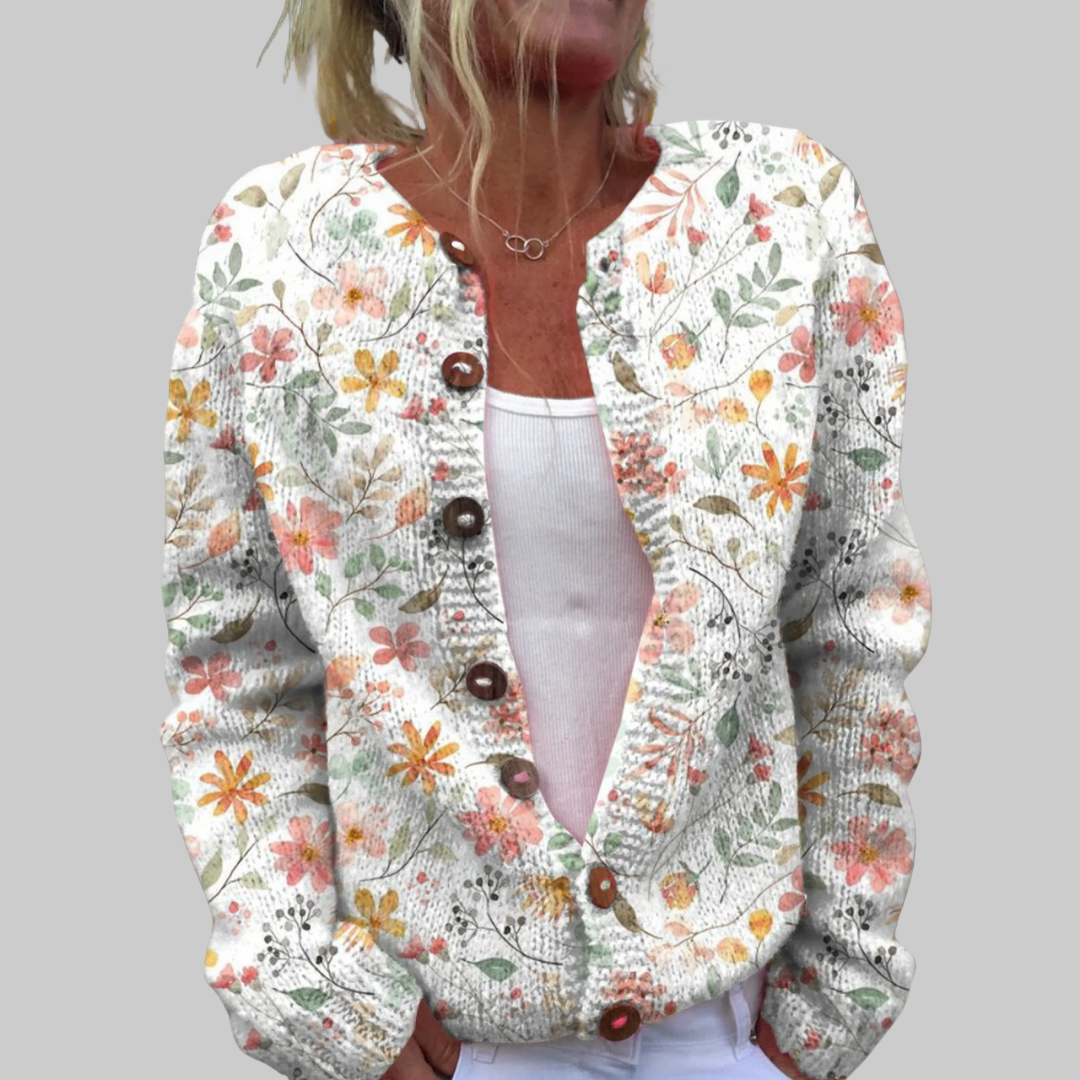 Amalia | Zachte Gebreide Cardigan Met Bloemenprint