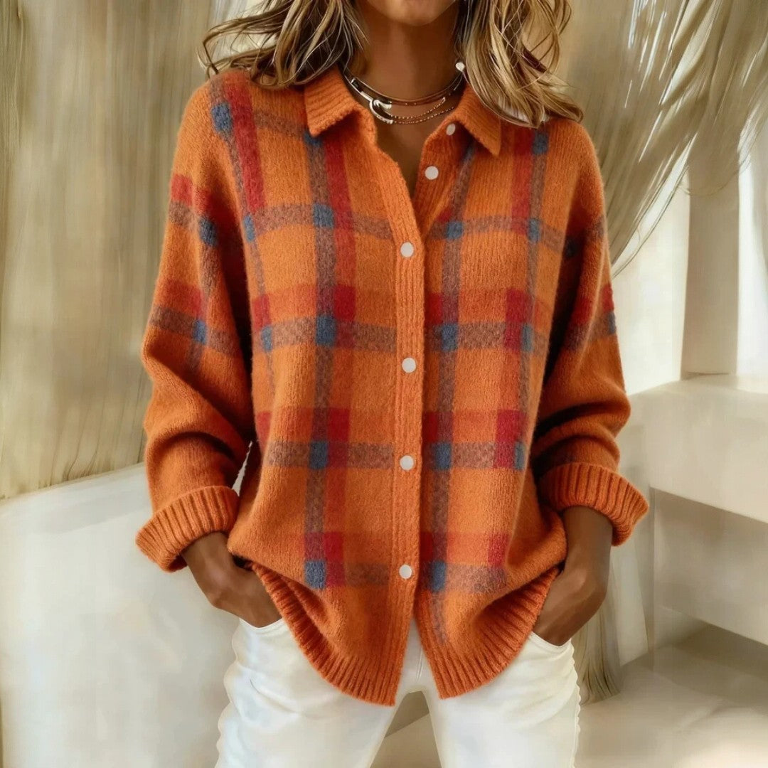 Roos – Zachte Retro Ruit Cardigan