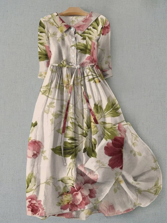 Lieke - Vintage bloemenjurk met strik in de taille