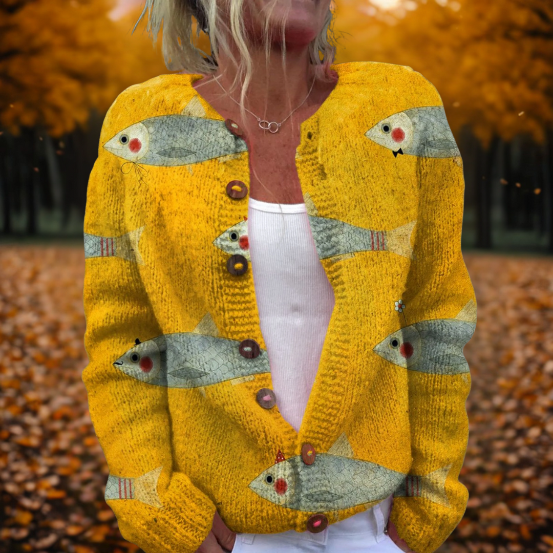Jasmijn | Zacht Gebreide Cardigan Met Vissenprint
