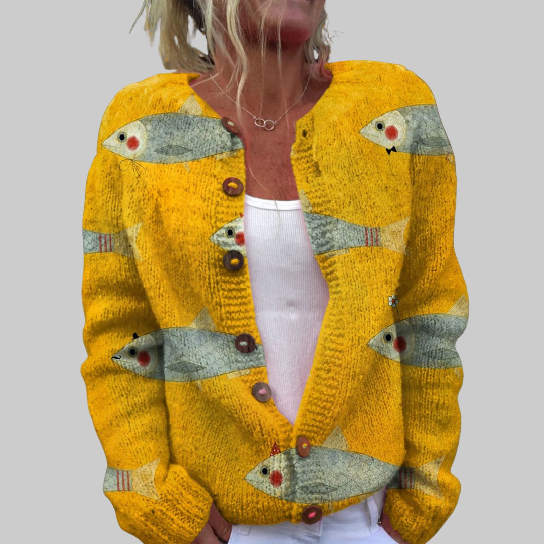 Jasmijn | Zacht Gebreide Cardigan Met Vissenprint