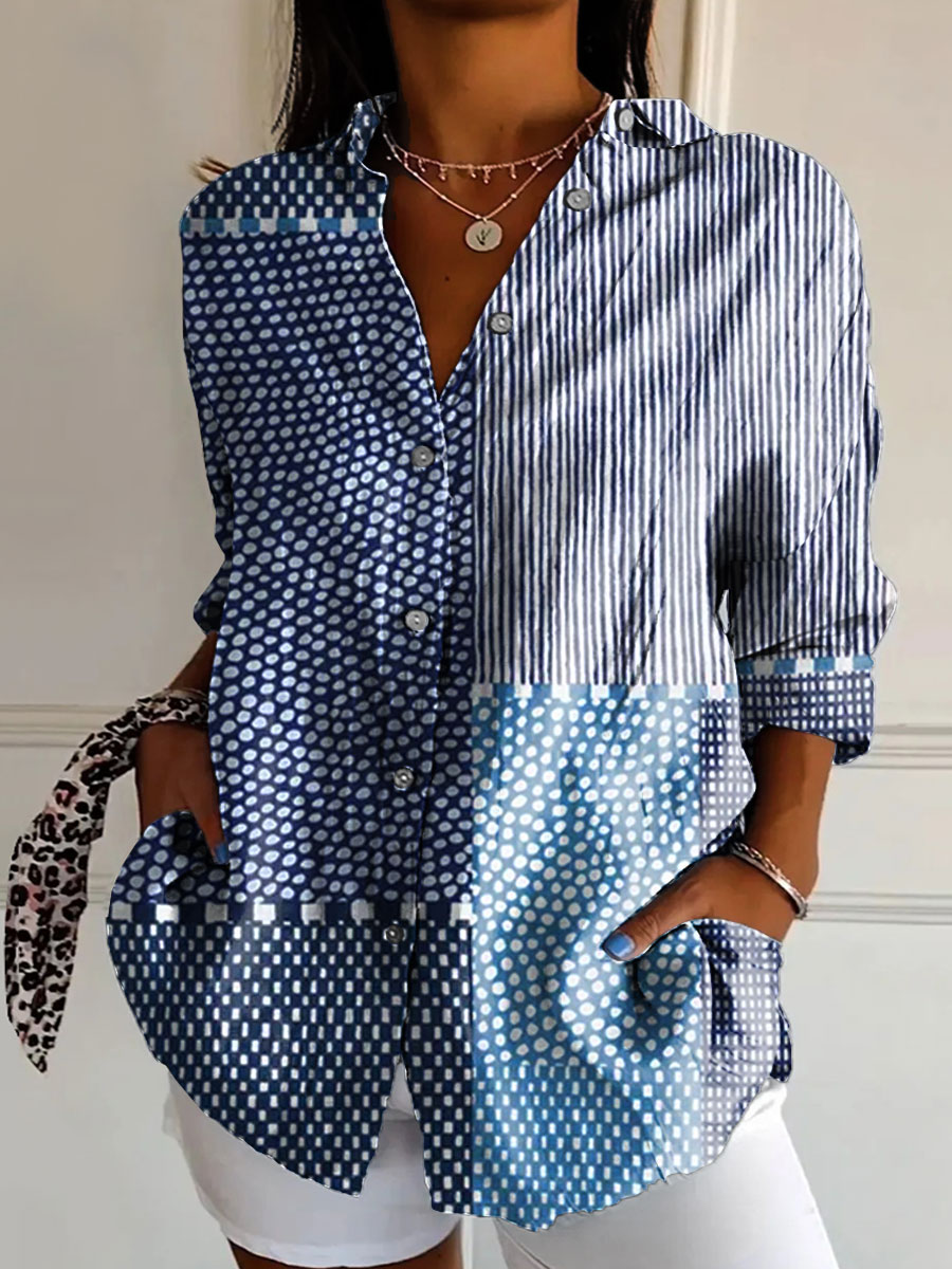 Ava | Blauwe Mozaïek Patch Shirt