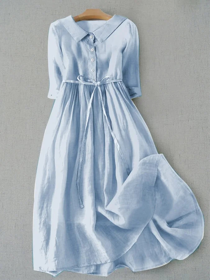 Roos - Elegante Korte Mouwen Jurk met Taille Lint