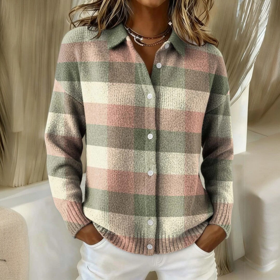ALBA – Zachte Pastel Geruite Cardigan