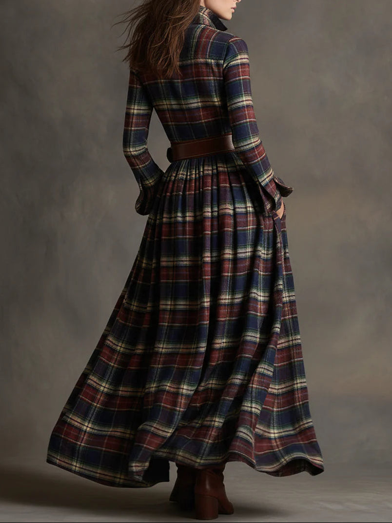 Giovanna | Retro Maxi Jurk met Ruitpatroon en Tailleband