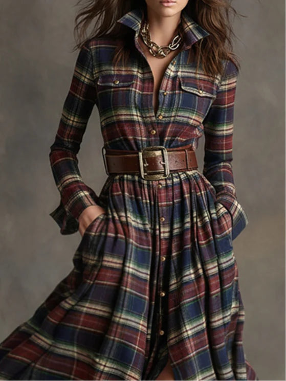 Giovanna | Retro Maxi Jurk met Ruitpatroon en Tailleband