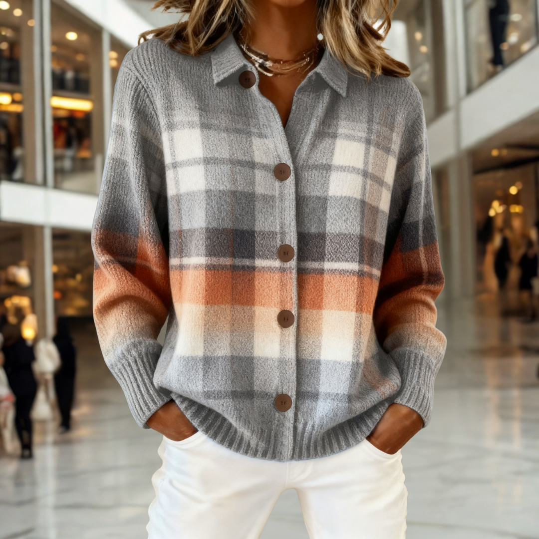 ELENA – Zachte Cardigan met Lichte Ruiten