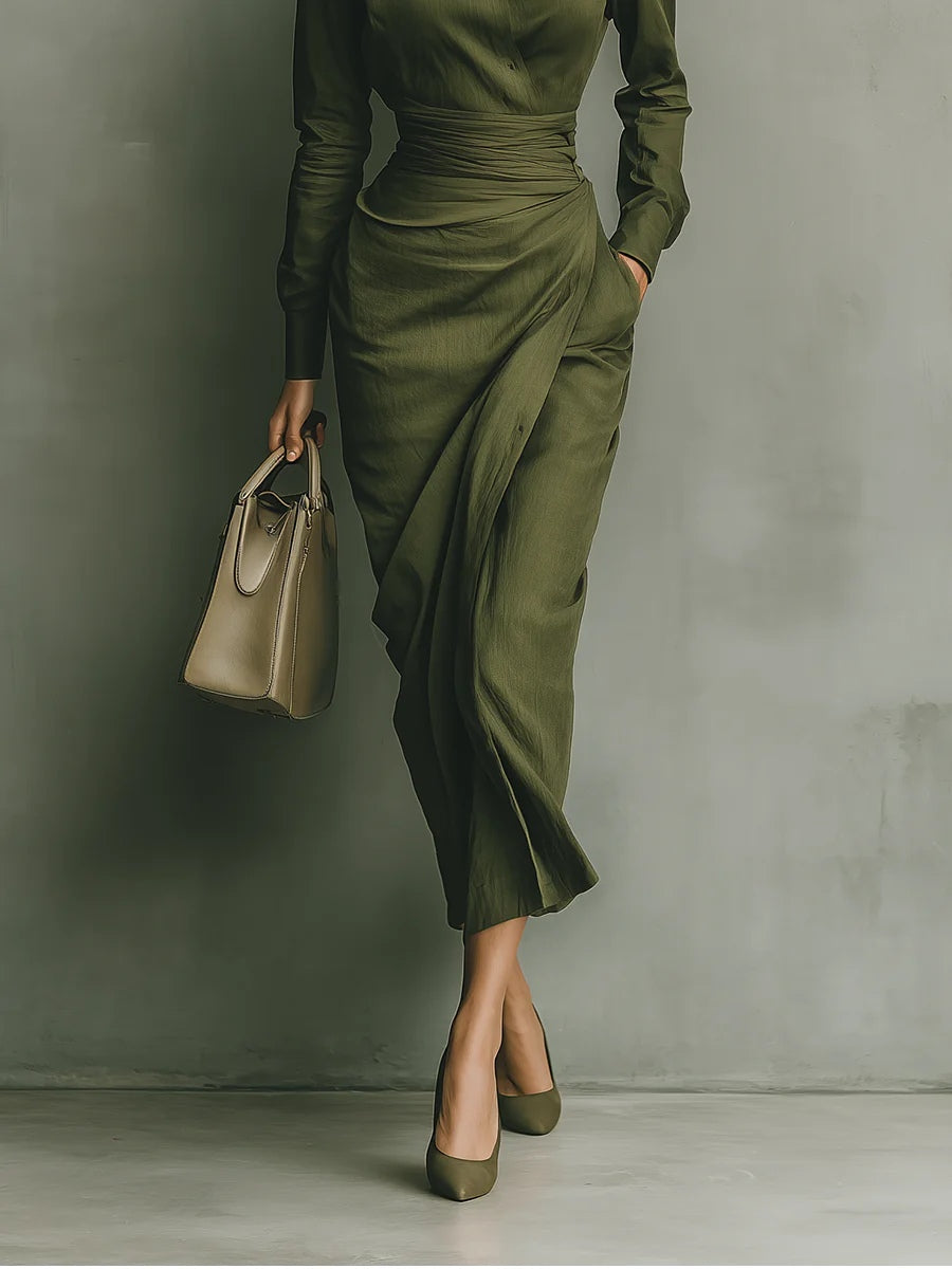 Kaelynne – Elegante Groene Jurk met Kraag