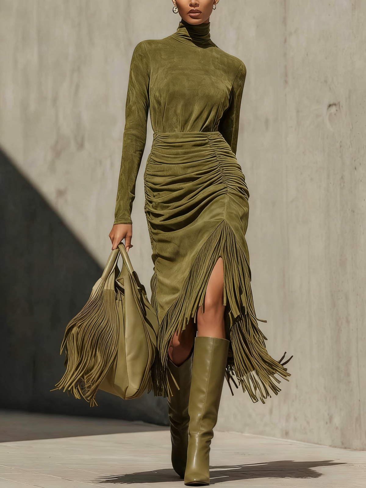 Oliva – Jurk met Fransjes in Suède-look
