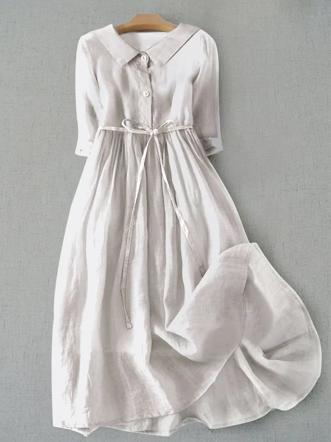 Roos - Elegante Korte Mouwen Jurk met Taille Lint