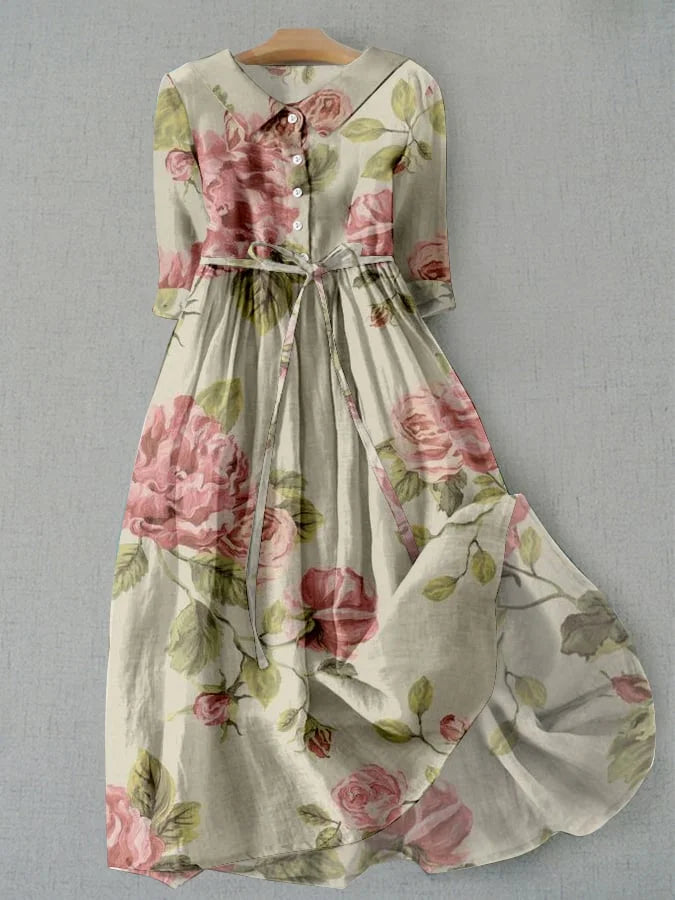 Sofie - Vintage Jurk met Veters en Bloemenprint