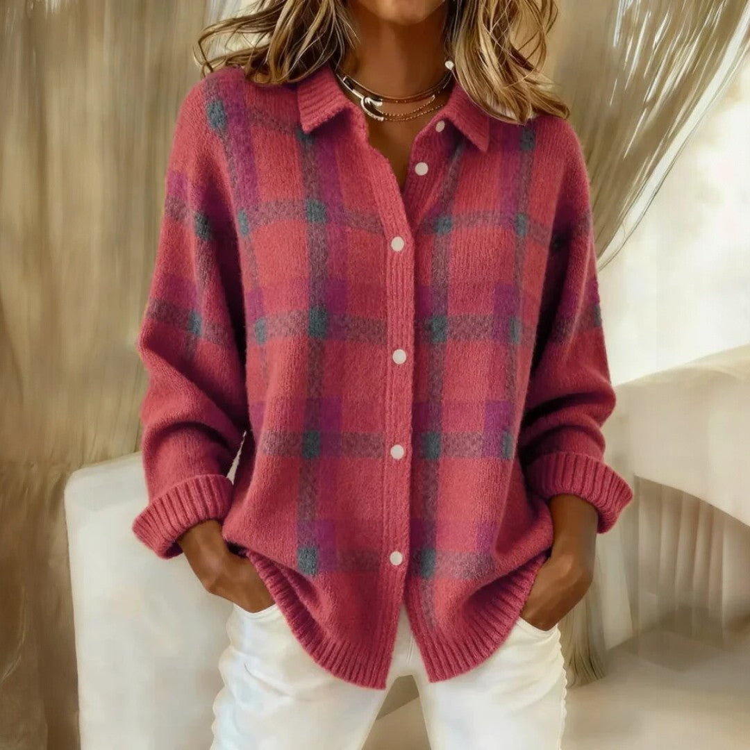 Roos – Zachte Retro Ruit Cardigan